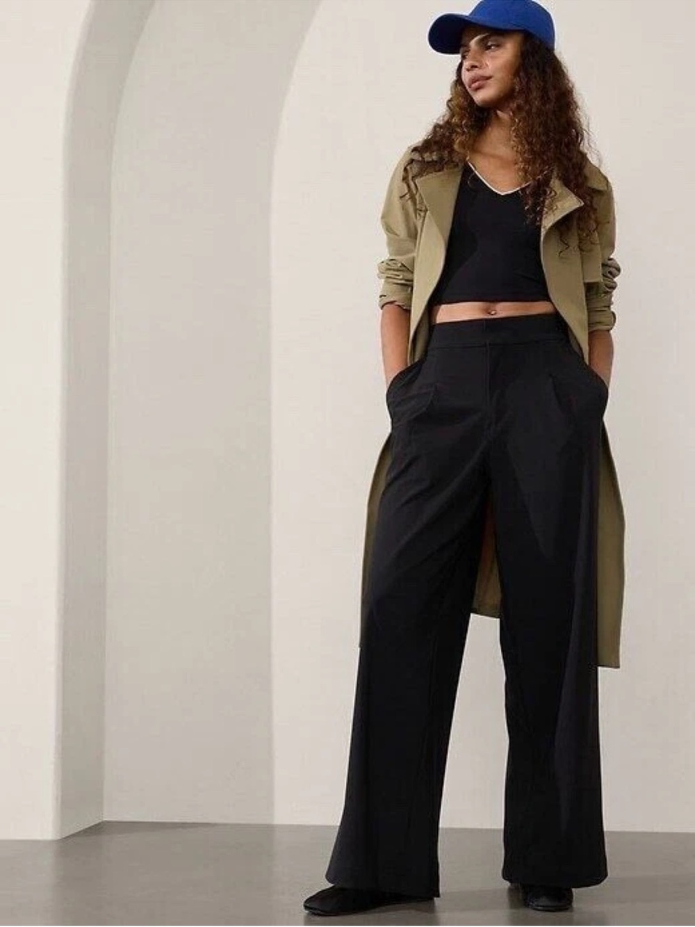Athleta Pinnacle High Rise Flowy Wide Leg Trouser Pant in Black W2540 Sz 12